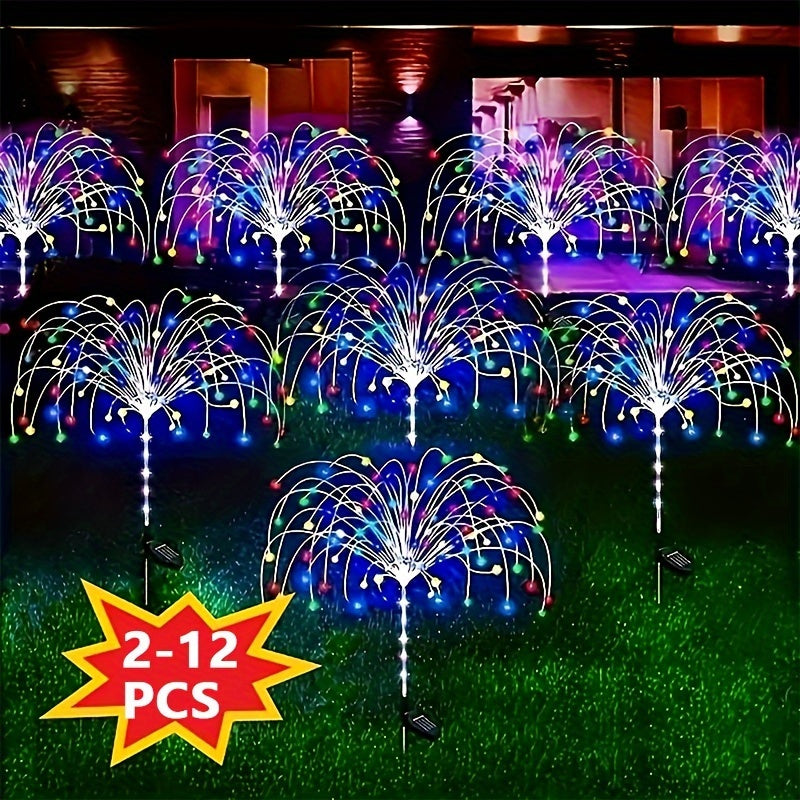 2/4/6/8/10/12pcs Solar Fireworks Lights, Waterproof Solar Flower Lights, 8 Lighting Modes, Patio Villa Lighting Christmas Decoration With Stake Decoration Fairy Lights