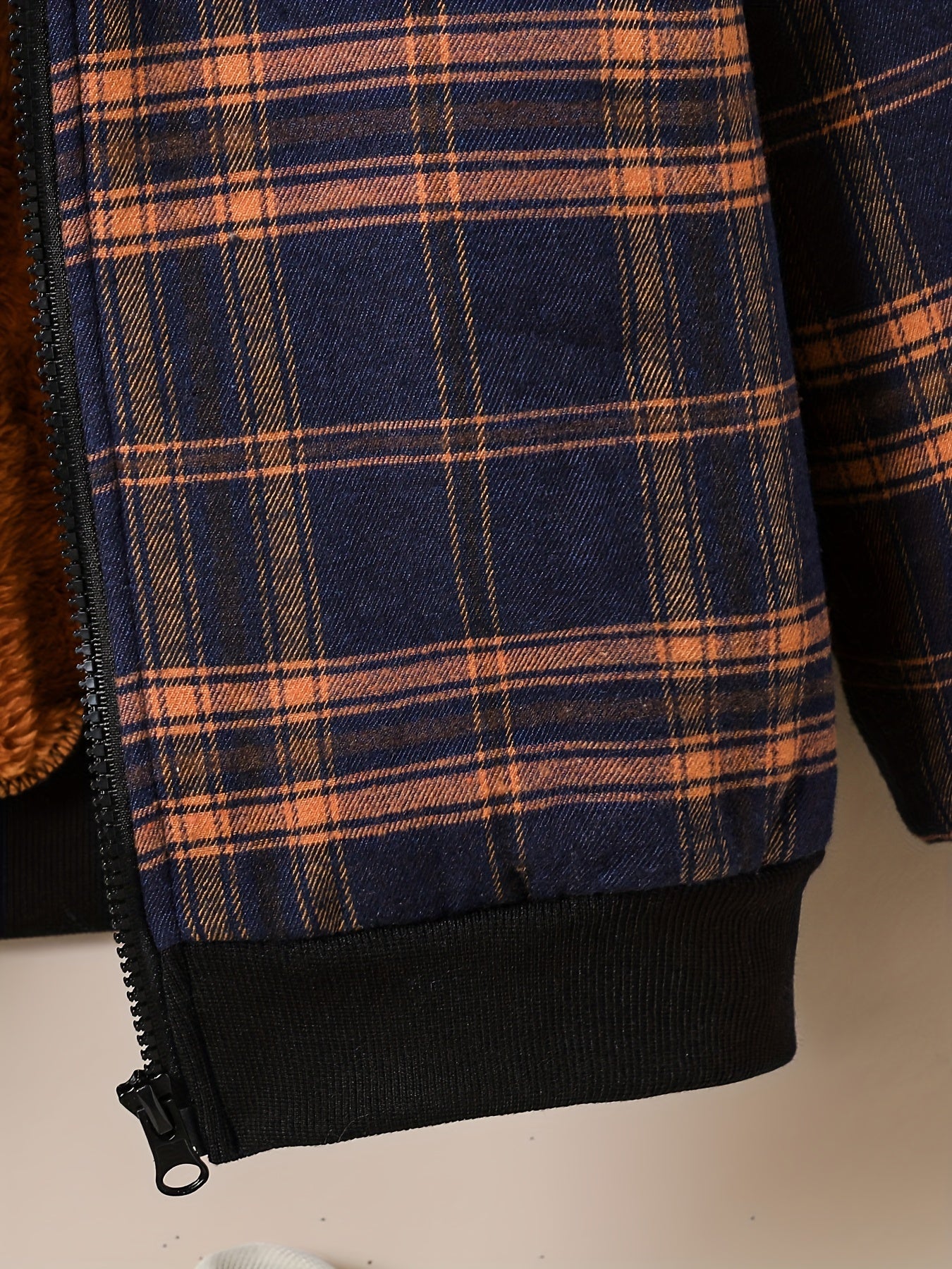 Boys Winter Plaid Fleece-lined Warm Hooded Jacket With Zipper