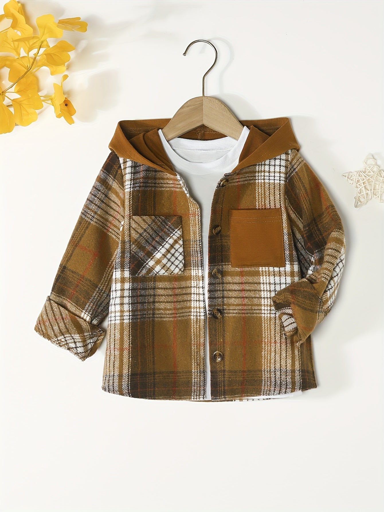 Kids Boys Plaid Shirts Long Sleeve Button Down Hooded Tops Spring Fall Outwear Shirts Jacket Clothes