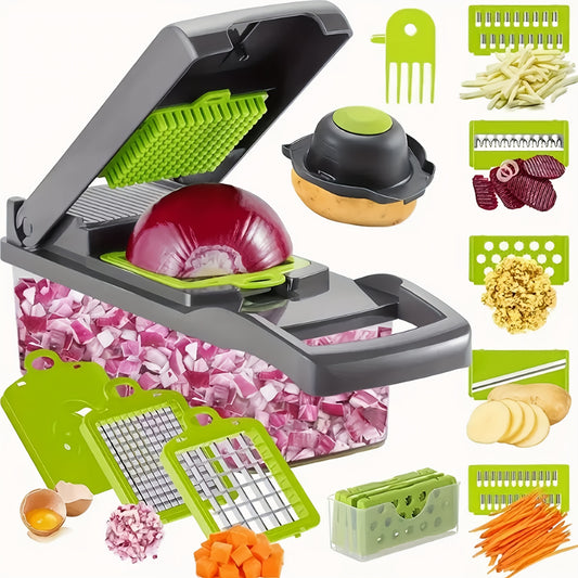16-In-1 Manual Vegetable Chopper Set with 8 Blades, Container, Peeler And Filter - Easy Meal Preparation, Professional Onion, Carrot And Garlic Slicer, Kitchen Supplies Father Gift