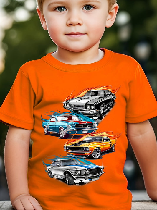 Cool Car Print Boy's T-shirt, Lightweight And Comfortable Short Sleeve T-shirt, Boy's Summer Clothing