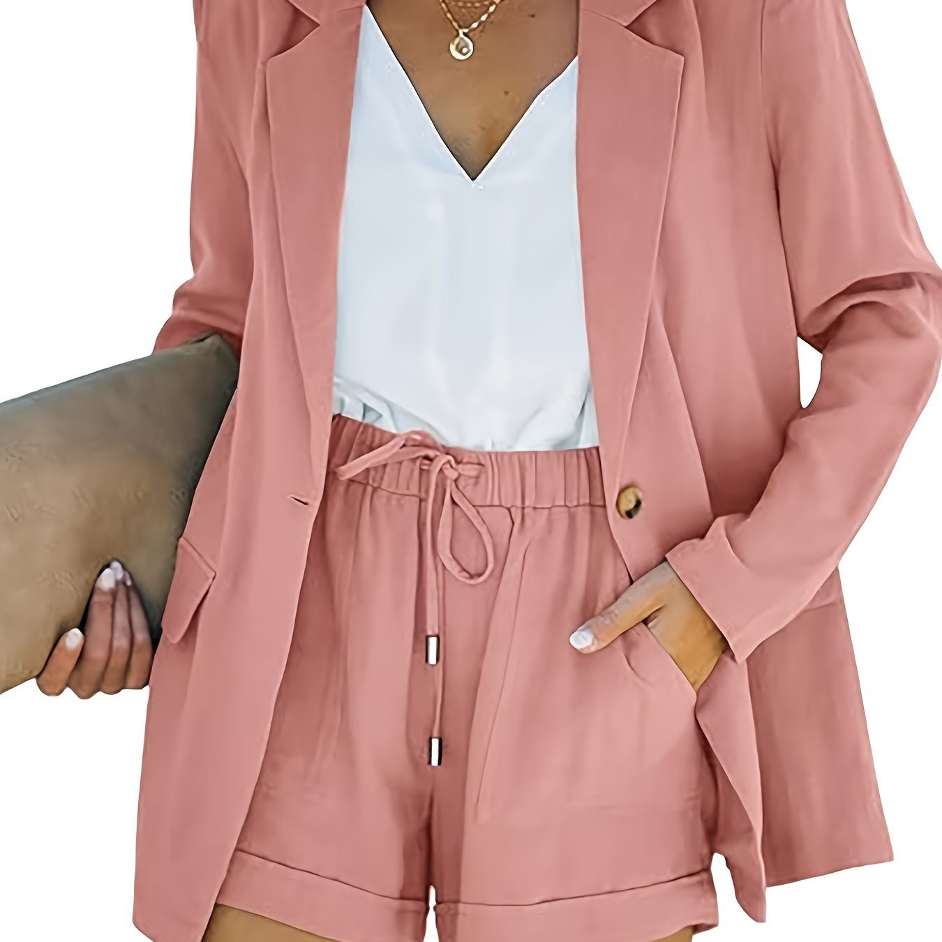 Women's Business Suits Long Sleeve Blazer Jacket Coat And High Waisted Shorts 2 Pieces Outfits Set