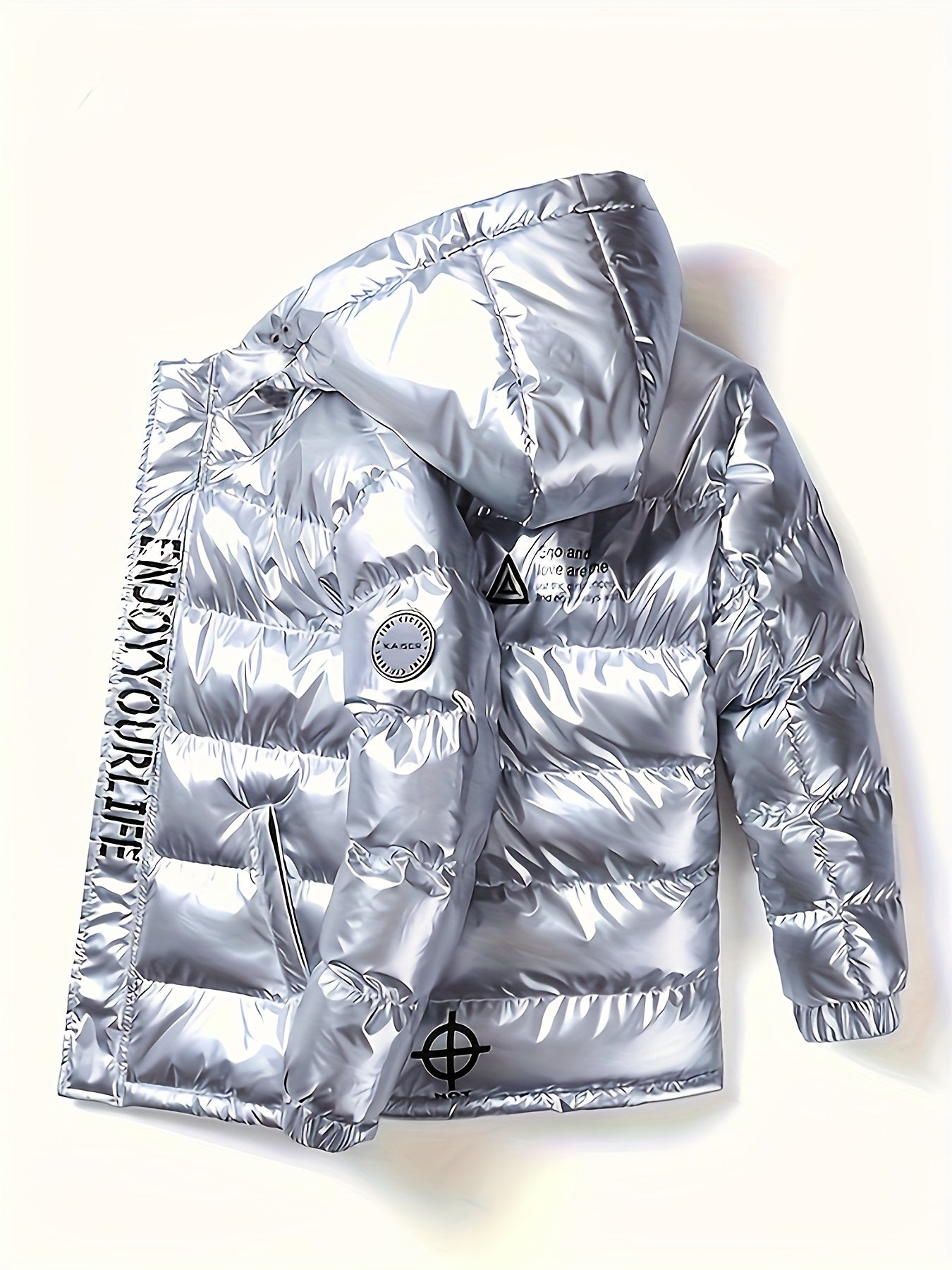 Boys' Warm Metallic Color Hooded Padded Jacket - Snow Suits with Zip Up Coat, Ego and Love Letters Print