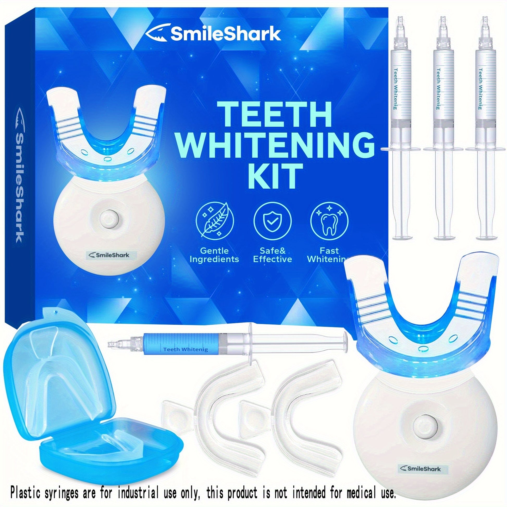 Teeth Kit Featuring an LED Light, Gel, Mouth Trays, a Brush, And a Tray Case - Quickly Brings Back Your Bright Smile with a Mint Flavor