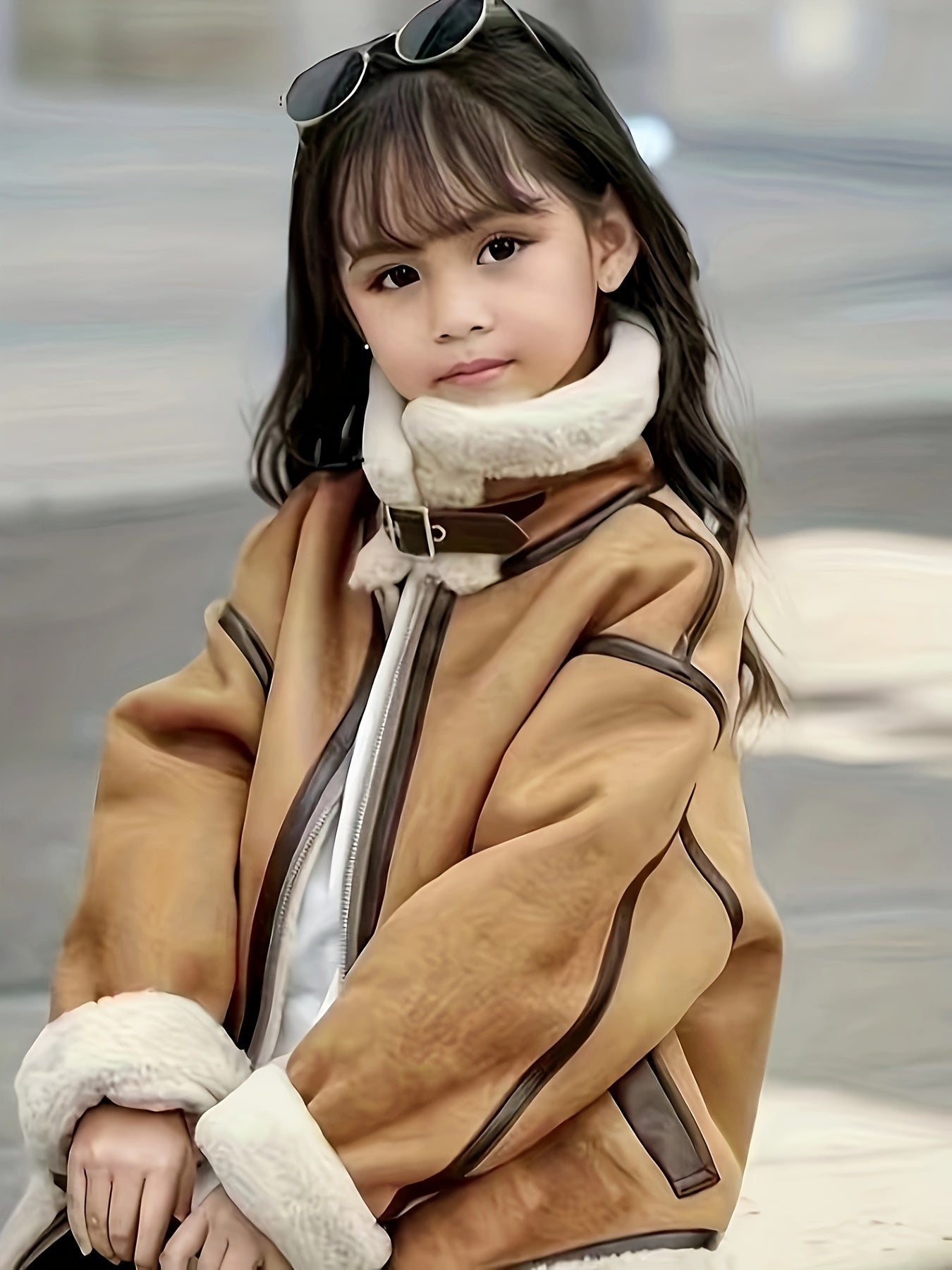 Winter Chic Girl's Parka Coat - Soft Faux Deer-Skin, Thick Fleece Lining, Casual Motorcycle Style Outerwear with Lapel Design, Water-Resistant and Windproof for Cold Weather