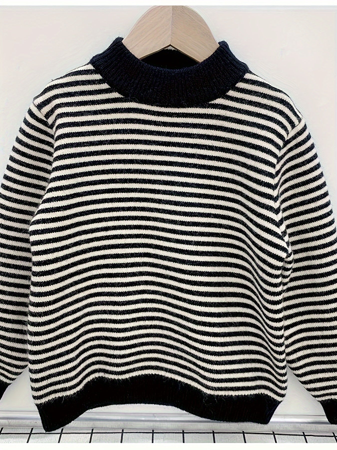 Preppy Style Striped Crew Neck Sweater for Kids - Polyester Blend (94.3% Polyester, 5.7% Elastane) with Slight Stretch - Long Sleeve, Color Block Design - Knit Fabric Spring/Fall Regular Fit Pullover - Cozy & Warm for Ages 12