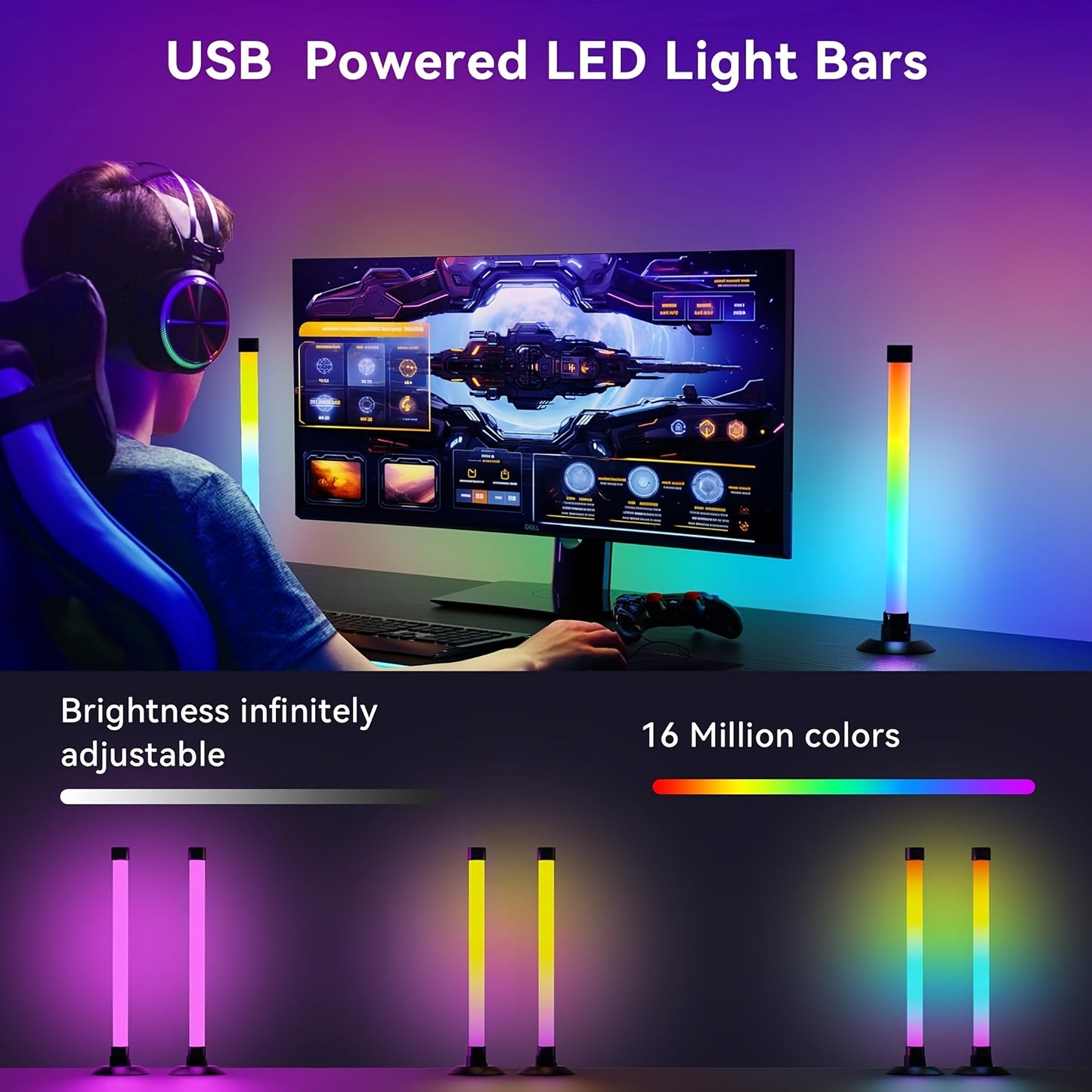 2PCS RGBIC Light Bars – App & Remote USB Mood Lights with Music Sync (16M Colors, 8 Modes)