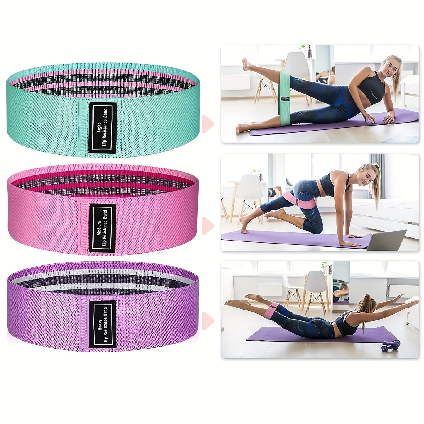 3PCS Fabric Resistance Loop Bands – Medium Set for Legs, Thighs & Glutes (Yoga, Pilates, Home Workout)
