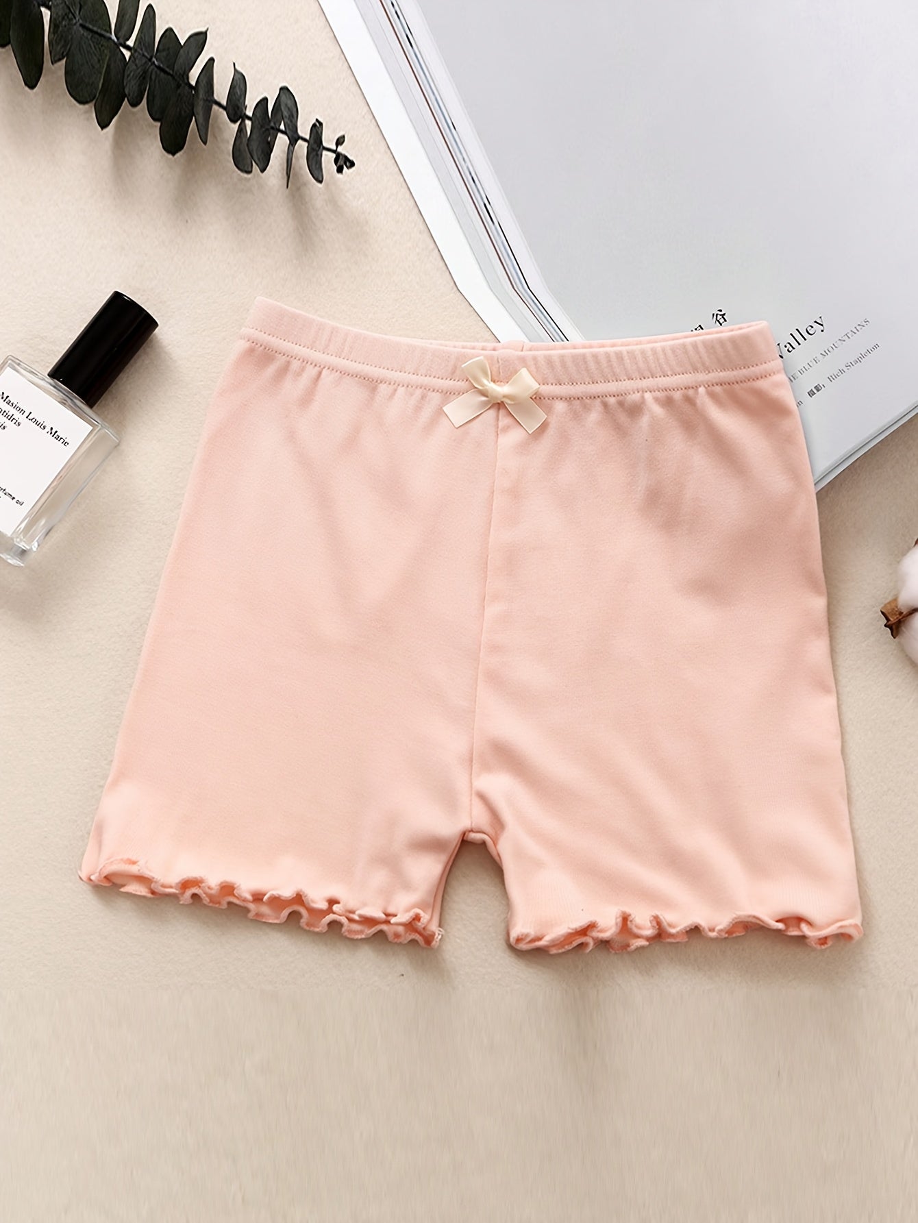 4pcs Girls’ Solid Color Frill Trim Shorts – Breathable, Versatile & Comfy Summer Gift