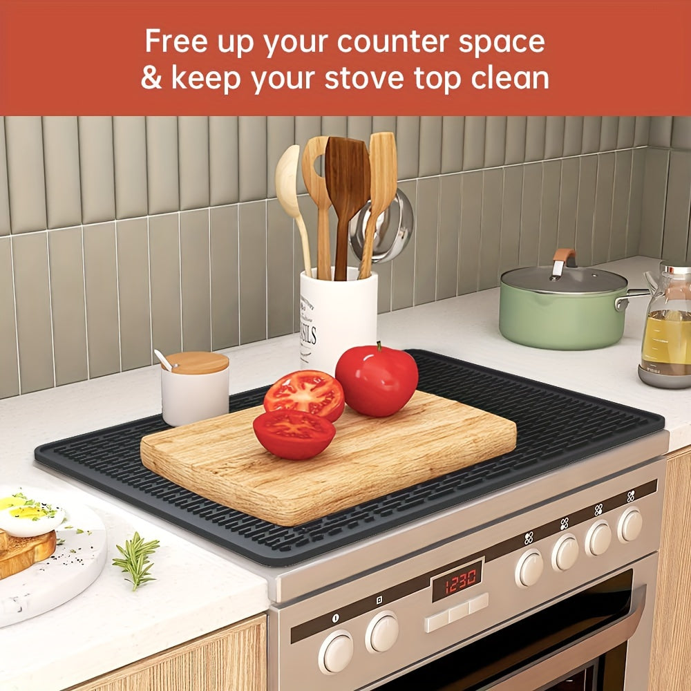 Heat Resistant - Silicone Electric Stove Top Cover Mat - Glass Cooktop Cover - 28"x20"Ceramic Stove top Cover - Flat RV Range Stovetop Protector - Extra Large Silicone Dish Drying Mat - BLACK