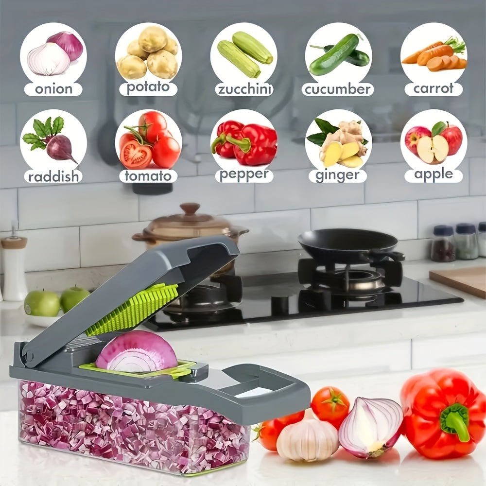 16-In-1 Manual Vegetable Chopper Set with 8 Blades, Container, Peeler And Filter - Easy Meal Preparation, Professional Onion, Carrot And Garlic Slicer, Kitchen Supplies Father Gift