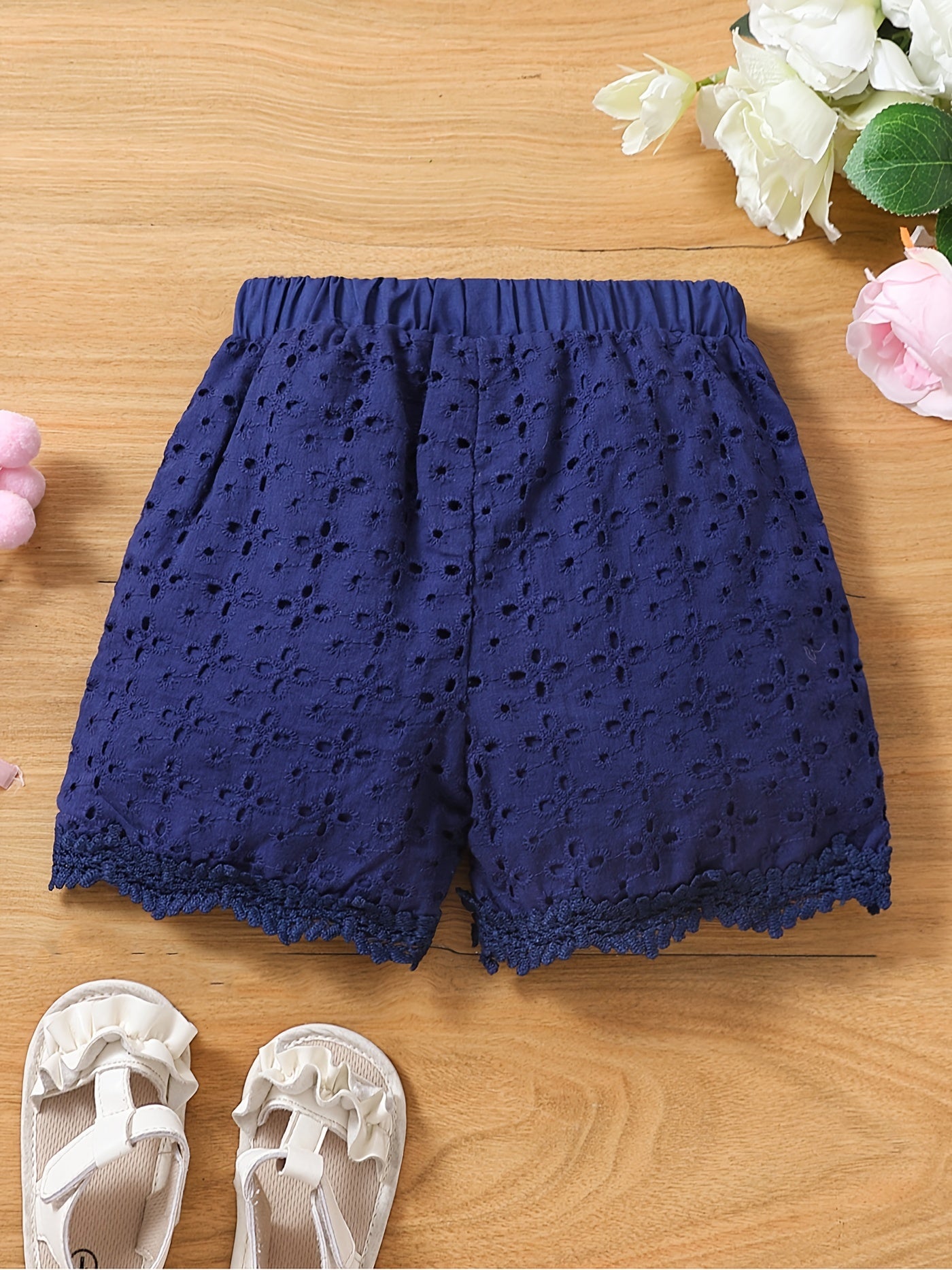 Cute Toddler Girls' Lace Shorts - Elastic Waist, Solid Color, Casual Wear for Summer, Comfortable, Breathable, Soft Fabric