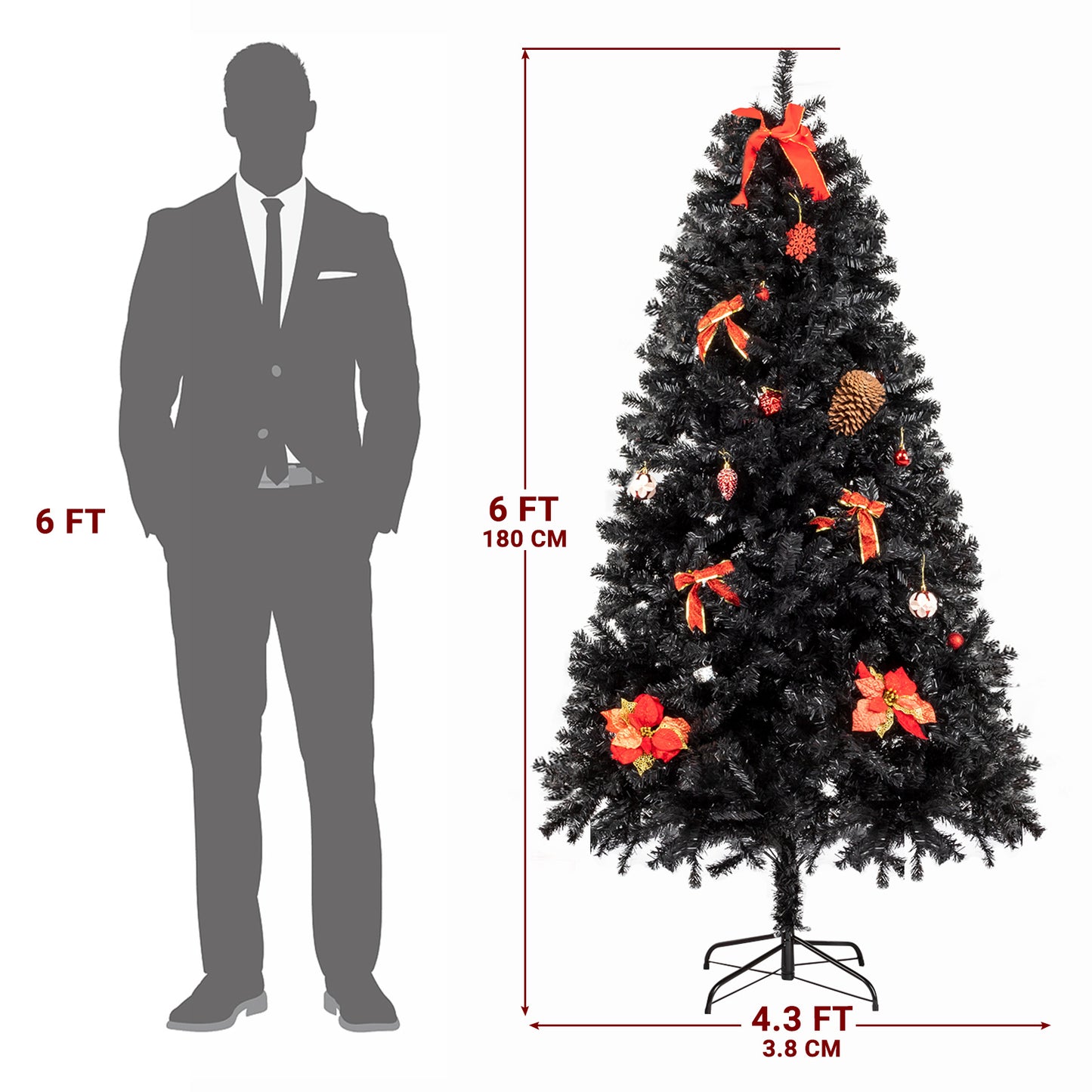 6ft Black PVC Christmas Tree with 1150 Branches - Freestanding, No Power Needed, Perfect for Outdoor Decor