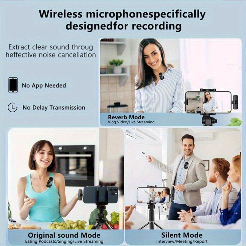 A Professional Wireless Lavalier Microphone Featuring Smart Noise Reduction, an Omnidirectional Condenser Mic, And a Windproof Pom-Pom. This 2-In-1 Wireless Lavalier Mic Is Ideal for Capturing Content Such As Live Streams, In