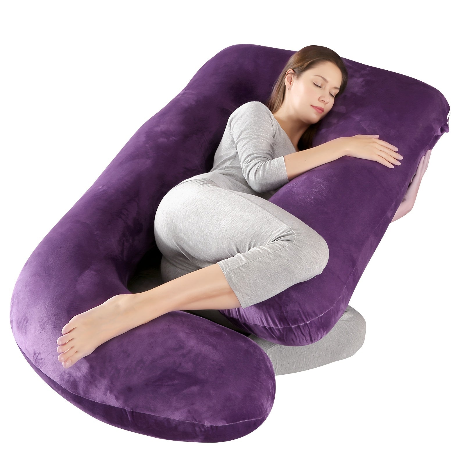60-inch J-Shaped Full Body Pillow, Maternity Pillow, Maternity Full Body Pillow with Velvet Pillowcase, Full Body Pillow with Back, Leg, And Tummy Support, Helps Ensure Adequate, Comfortable Sleep, Halloween And Christmas Gif