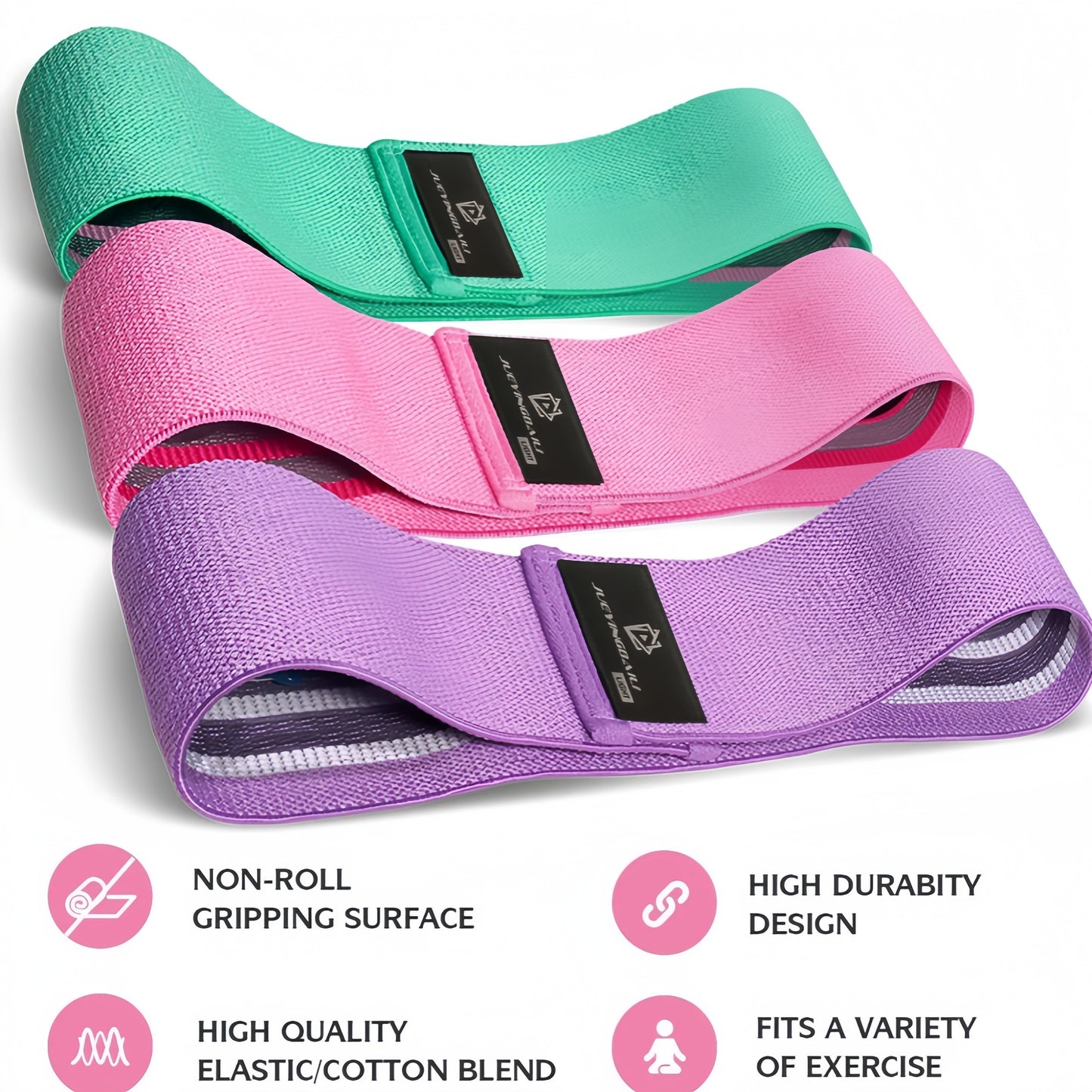 3PCS Fabric Resistance Bands Set – Loop Workout Bands for Yoga, Pilates & Home Training (3 Levels)
