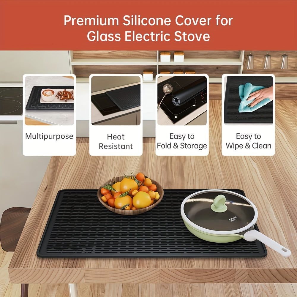 Heat Resistant - Silicone Electric Stove Top Cover Mat - Glass Cooktop Cover - 28"x20"Ceramic Stove top Cover - Flat RV Range Stovetop Protector - Extra Large Silicone Dish Drying Mat - BLACK
