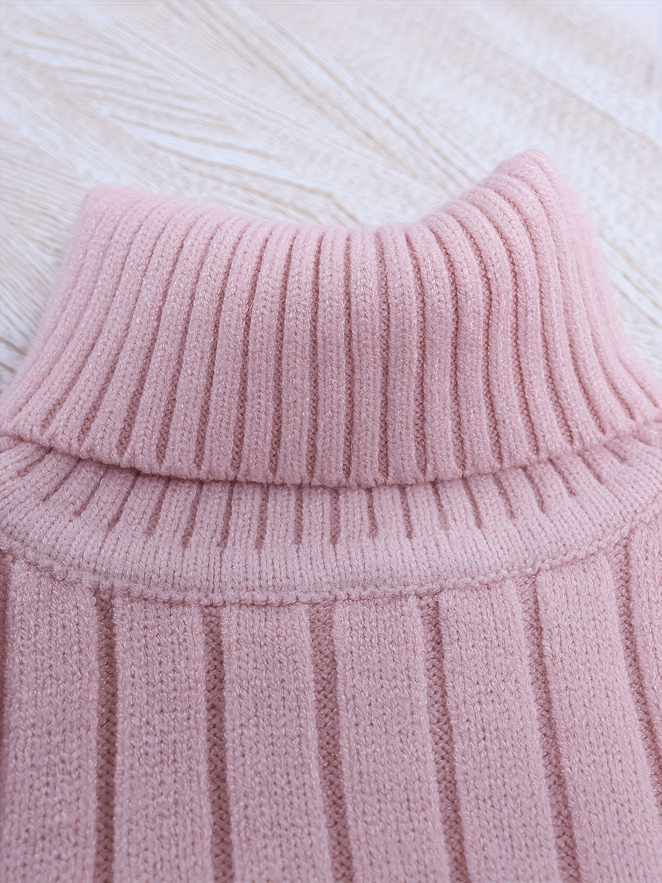 Long Sleeve Girls Elegant Turtleneck Knit Sweater for Spring Autumn with Vertical Striped Pattern