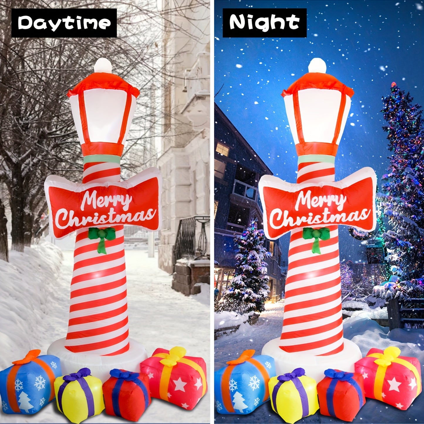 8.1FT LED Christmas Inflatable Lighthouse with Gift Boxs, Blow Up Yard Decorations for Holiday Party Outdoor Garden Yard Lawn Decor