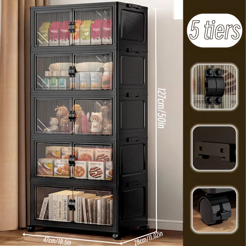 Foldable Storage Cabinet with Clear Double Doors, Multi-Tier — product photo 9