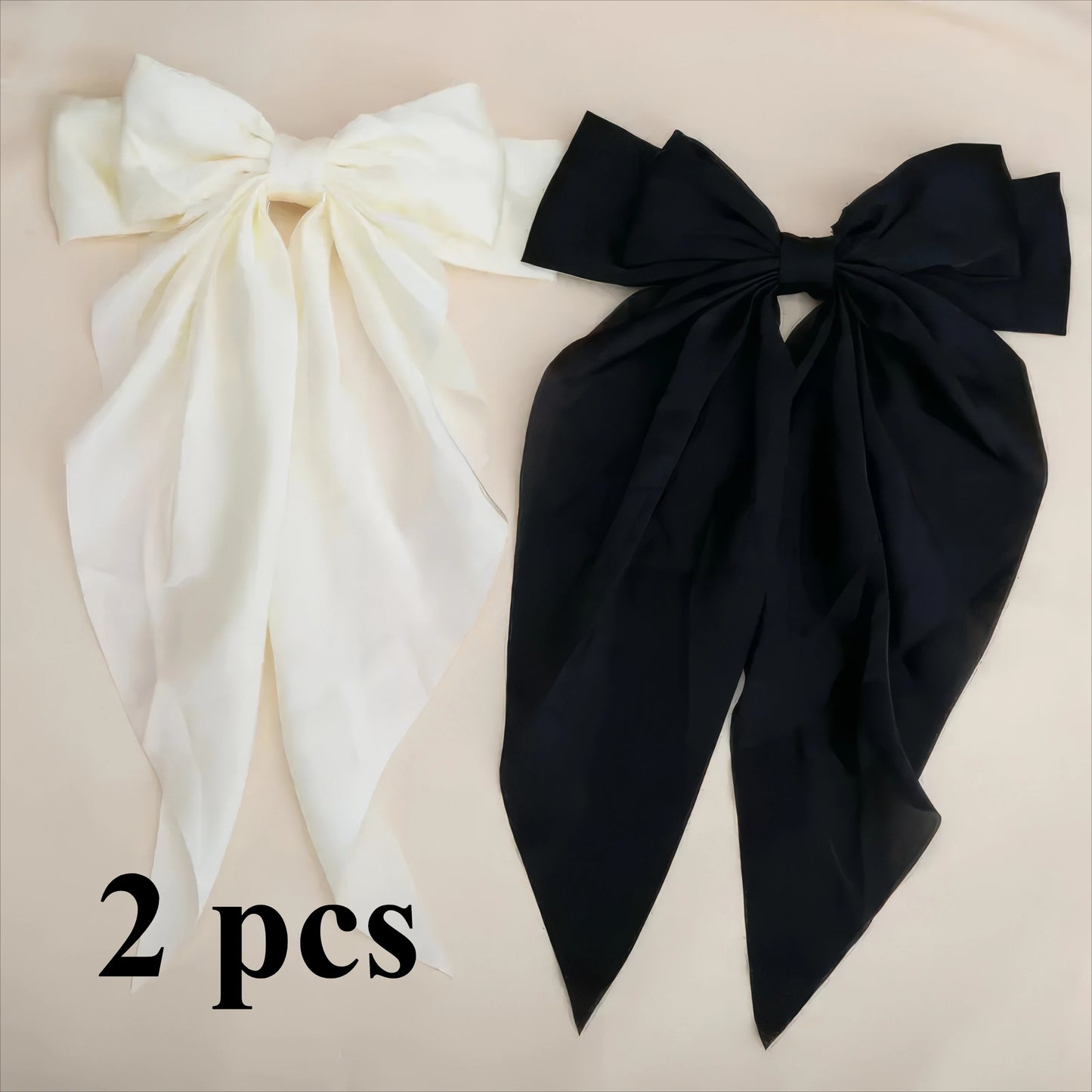 2 solid color ribbon bow hair clips in black and white, Korean style large bow hair clips, suitable for thick/curly/wavy hair — view 7 of product