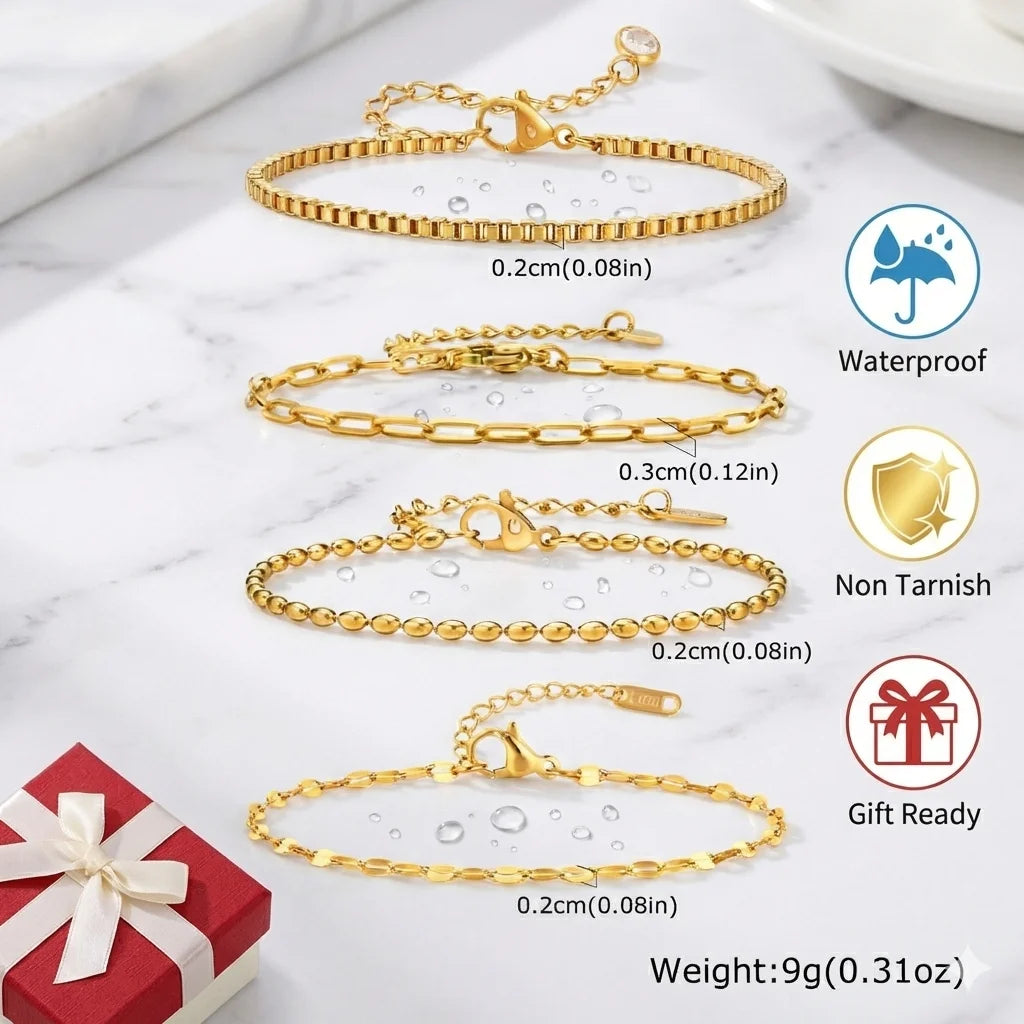 Women's Herringbone Chain Bracelet — Gold Plated Stackable Stainless Steel Jewelry