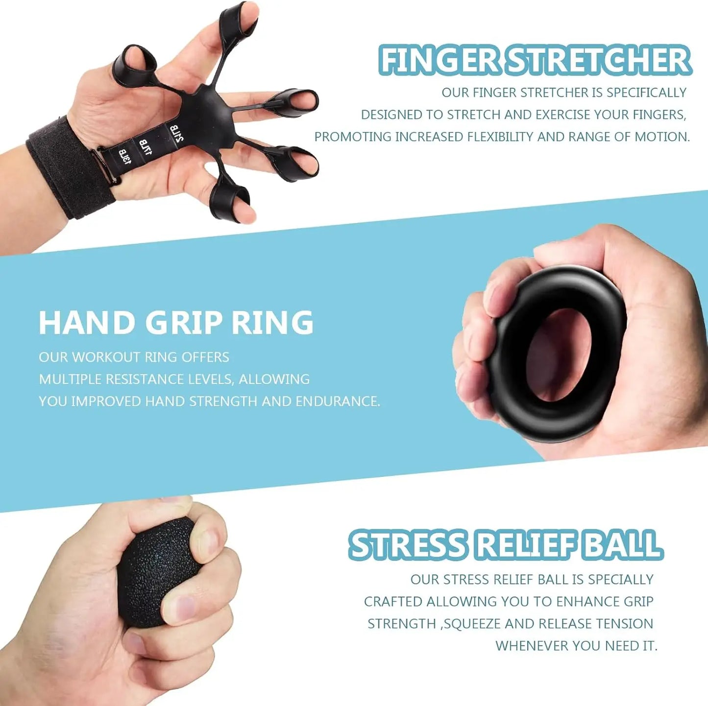 Grip Trainer Kit – Adjustable Hand Gripper Set with Finger Exercisers, Stress Ball & Forearm Ring