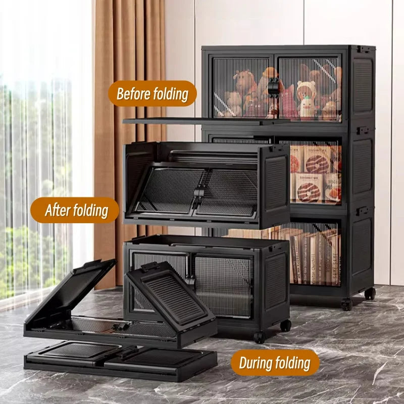 Foldable Storage Cabinet with Clear Double Doors, Multi-Tier — product photo 4