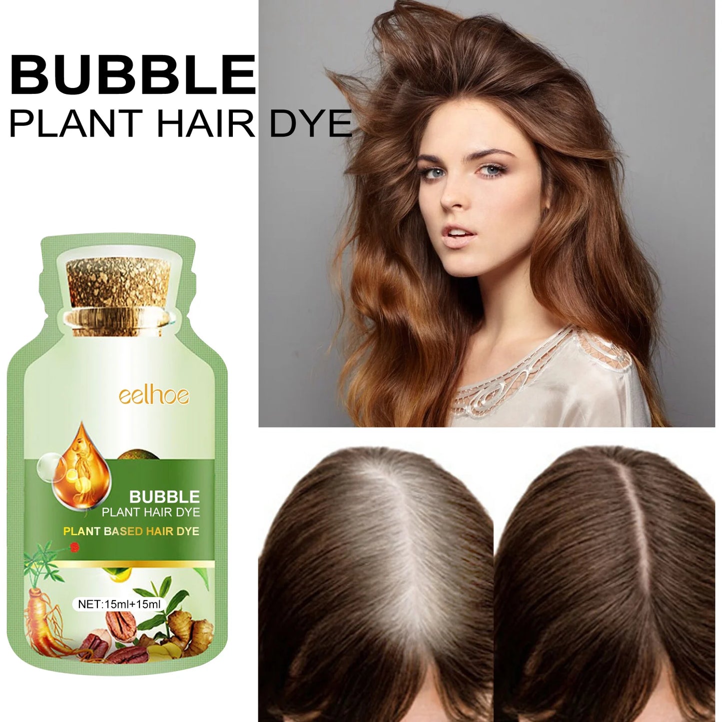 Eelhoe 10pcs Herbal Bubble Hair Dye Shampoo Batana Oil Hair Conditioner Cover White Hair Grey Scalp Nourish Hair Dying Shampoo