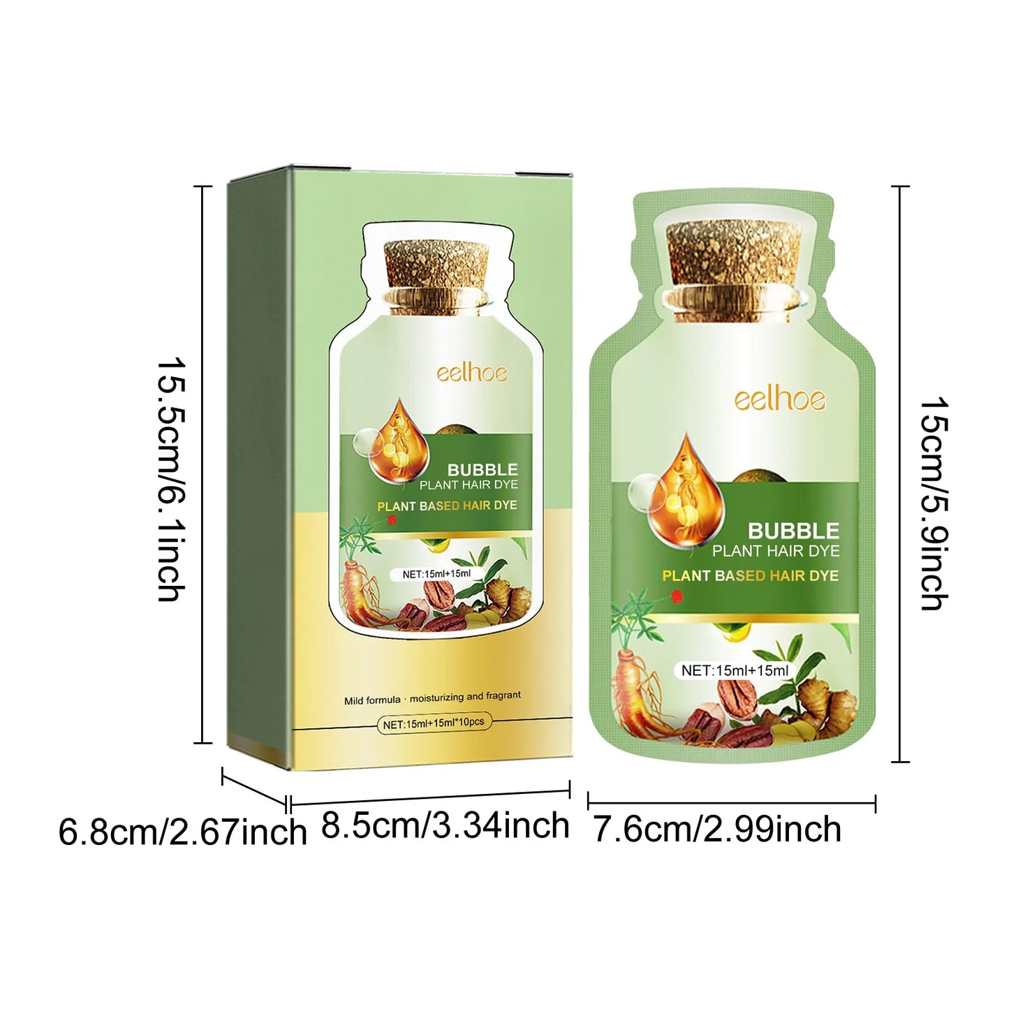 Eelhoe 10pcs Herbal Bubble Hair Dye Shampoo Batana Oil Hair Conditioner Cover White Hair Grey Scalp Nourish Hair Dying Shampoo