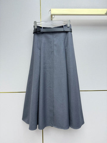 Belted A-Line Midi Skirt — Versatile Solid-Color Work-to-Weekend — front view