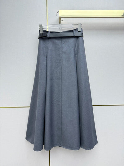 Belted A-Line Midi Skirt — Versatile Solid-Color Work-to-Weekend — front view