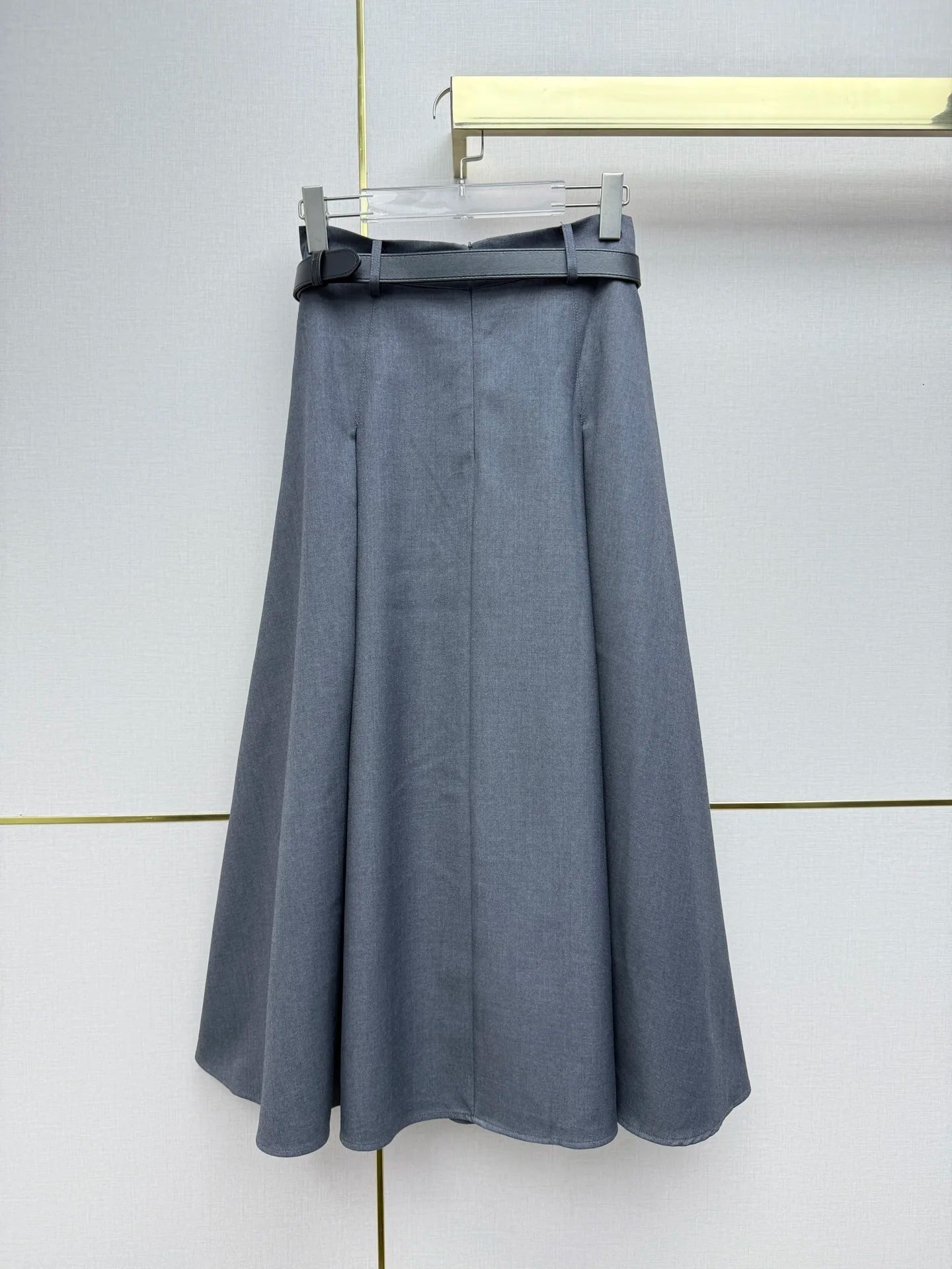 Belted A-Line Midi Skirt — Versatile Solid-Color Work-to-Weekend — front view