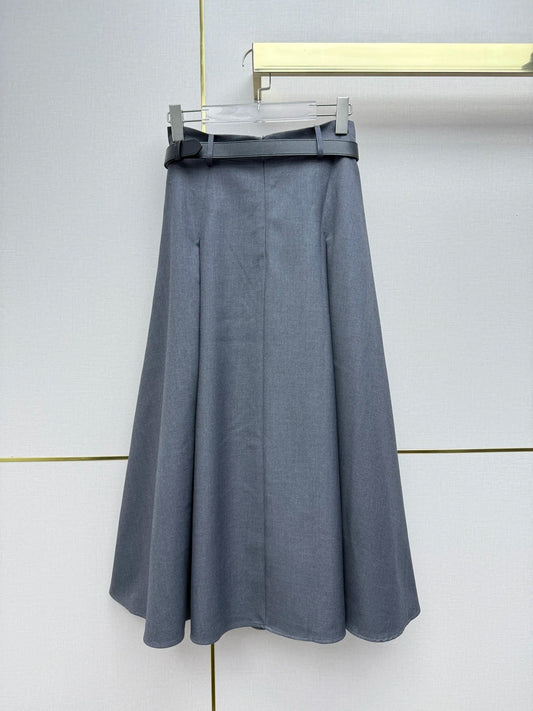 Belted A-Line Midi Skirt — Versatile Solid-Color Work-to-Weekend — front view