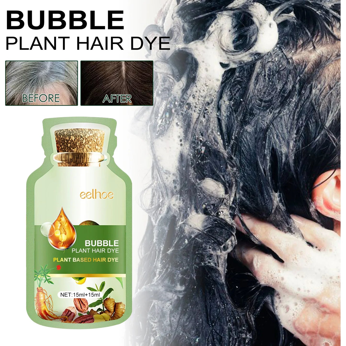 Eelhoe 10pcs Herbal Bubble Hair Dye Shampoo Batana Oil Hair Conditioner Cover White Hair Grey Scalp Nourish Hair Dying Shampoo
