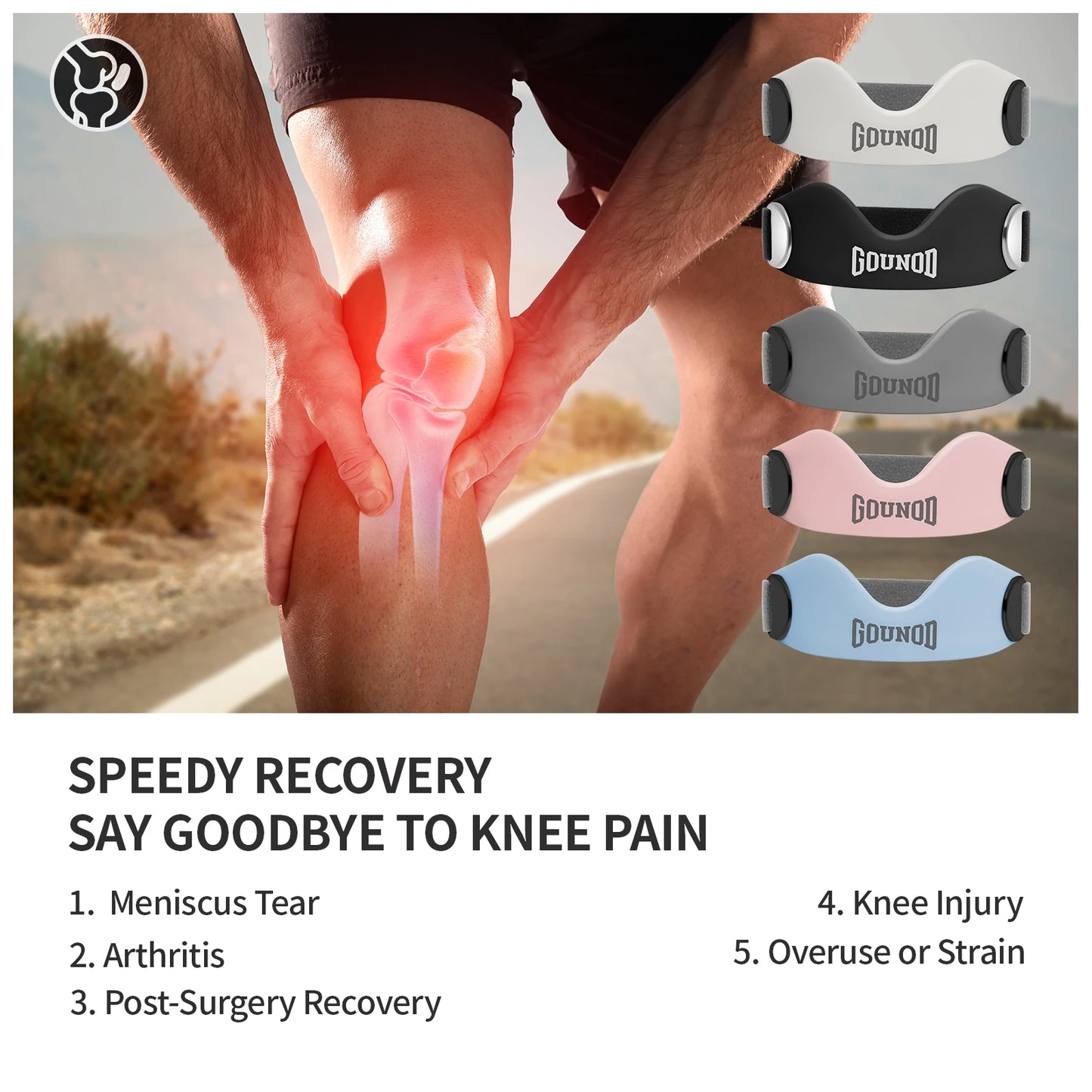 GOUNOD Patellar Tendon Knee Strap — Adjustable Pain Relief for Runners — view 3 of braces & support