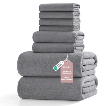 Bath Towels Belista 8-Piece Oversized — 35×70" 2 Sheets + 2 Hand + 4 Washcloths Soft Absorbent Quick-Dry