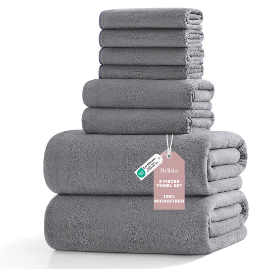 Bath Towels Belista 8-Piece Oversized — 35×70" 2 Sheets + 2 Hand + 4 Washcloths Soft Absorbent Quick-Dry
