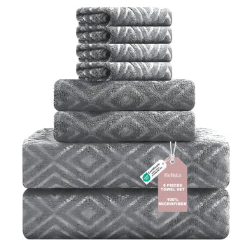 Bath Towels Belista 8-Piece Oversized Spa — 2 Sheets + 2 Hand + 4 Washcloths for Gym, Spa, Home