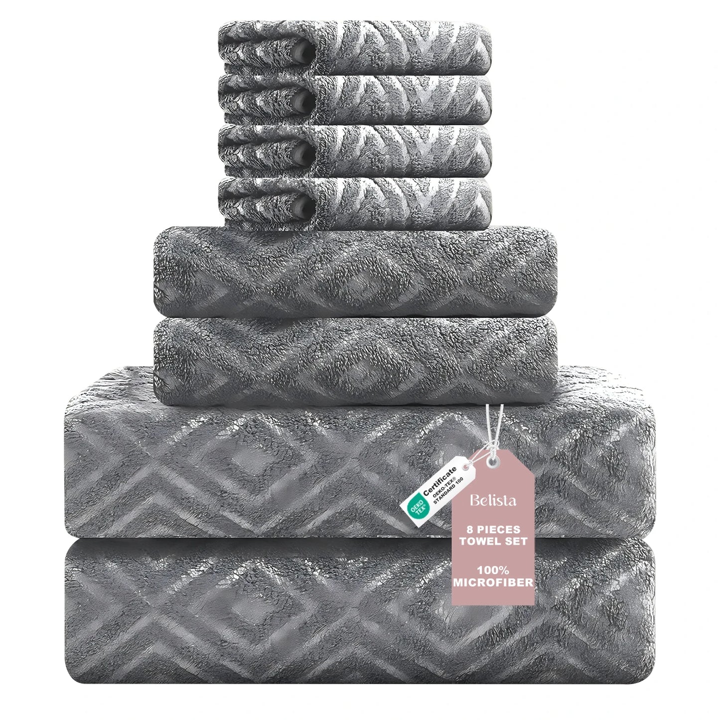 Bath Towels Belista 8-Piece Oversized Spa — 2 Sheets + 2 Hand + 4 Washcloths for Gym, Spa, Home — view 1 of bath & towels