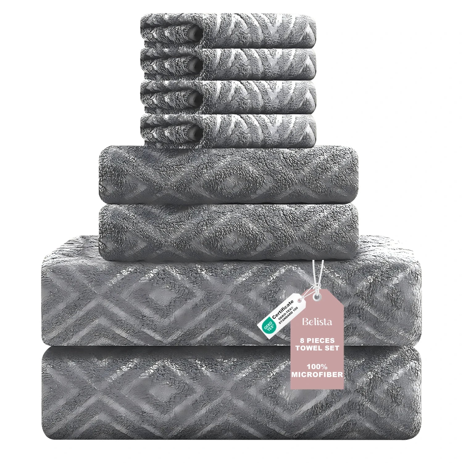 Bath Towels Belista 8-Piece Oversized Spa — 2 Sheets + 2 Hand + 4 Washcloths for Gym, Spa, Home — view 1 of bath & towels