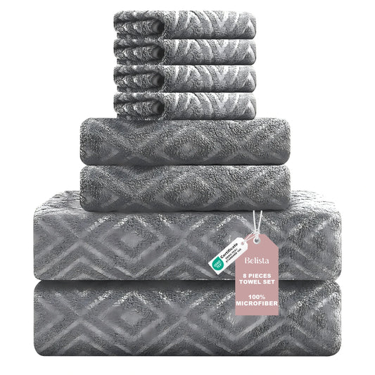 Bath Towels Belista 8-Piece Oversized Spa — 2 Sheets + 2 Hand + 4 Washcloths for Gym, Spa, Home
