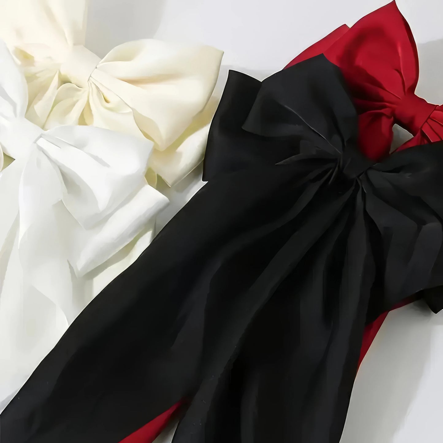 2 solid color ribbon bow hair clips in black and white, Korean style large bow hair clips, suitable for thick/curly/wavy hair — view 2 of product