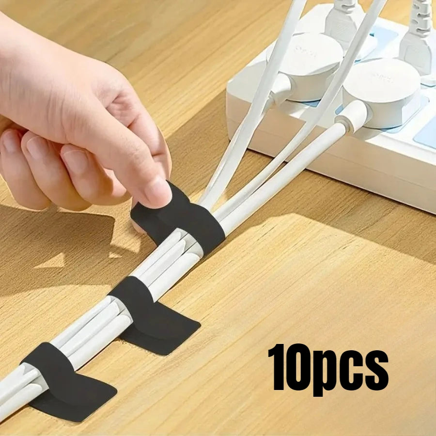 10-Pack Self-Adhesive Nylon Zip Ties – Black/White Cable Management Wire Holders