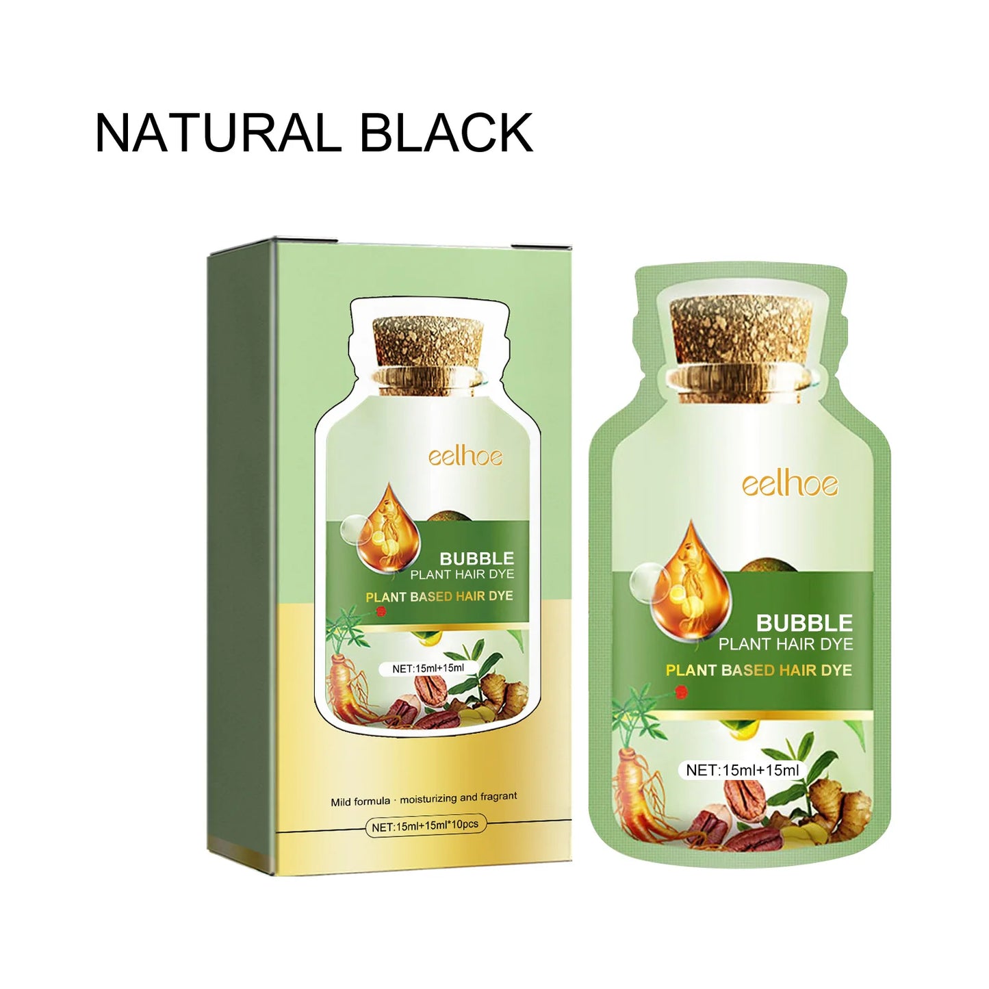 Eelhoe 10pcs Herbal Bubble Hair Dye Shampoo Batana Oil Hair Conditioner Cover White Hair Grey Scalp Nourish Hair Dying Shampoo