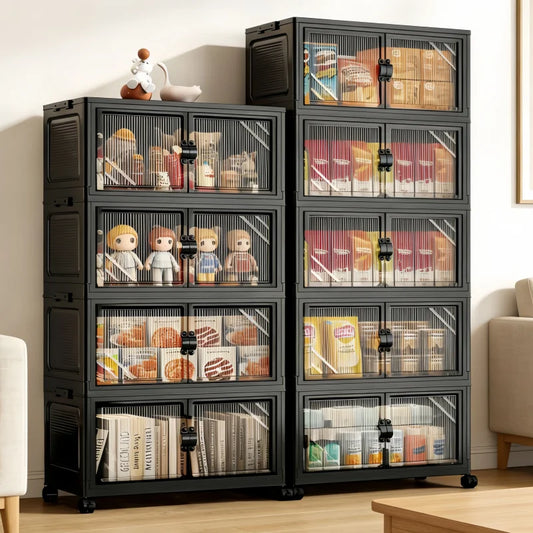 Foldable Storage Cabinet with Clear Double Doors, Multi-Tier — product photo 1