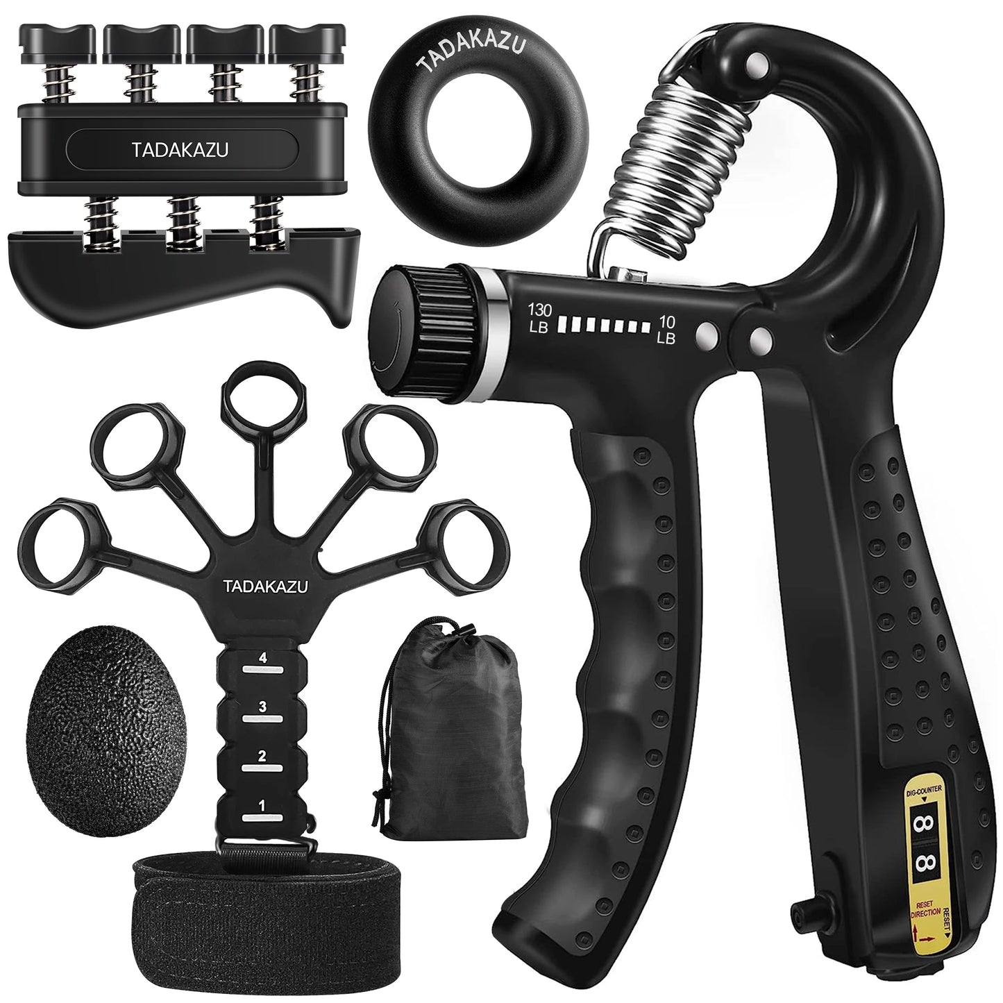Grip Trainer Kit – Adjustable Hand Gripper Set with Finger Exercisers, Stress Ball & Forearm Ring