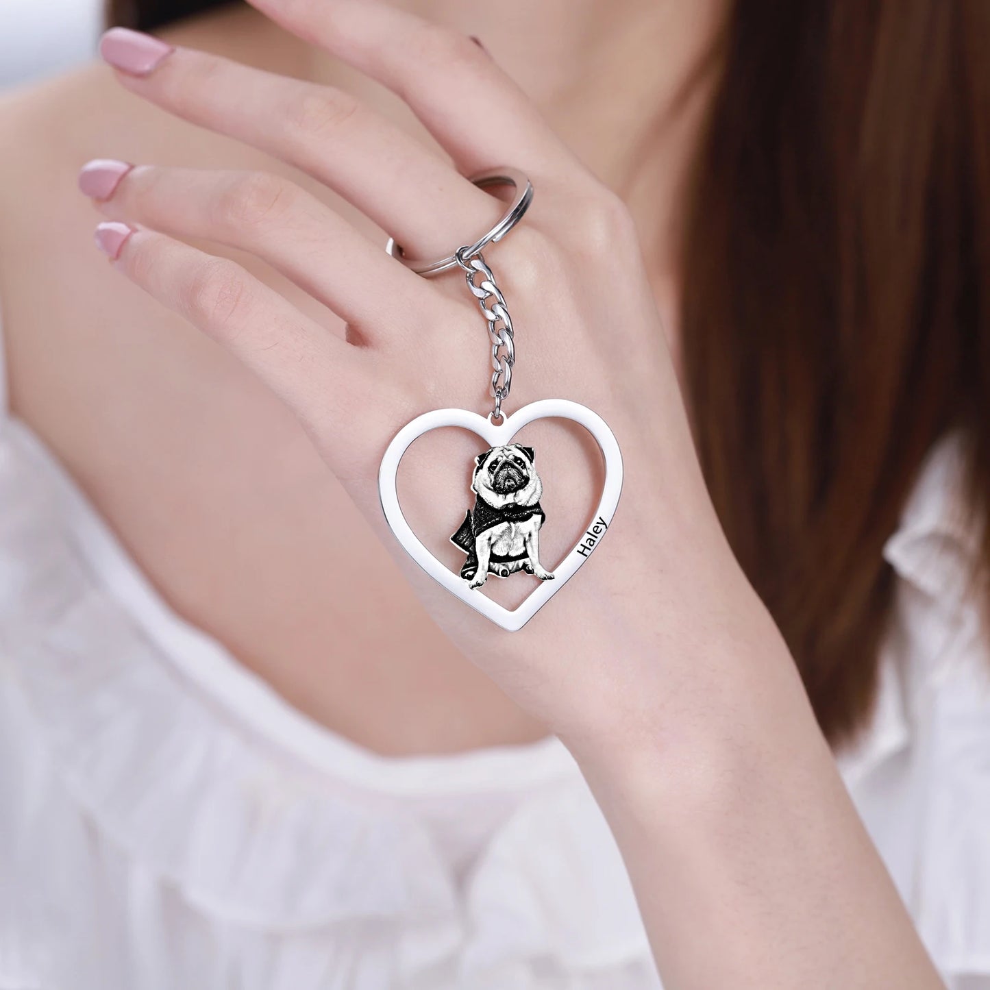 Personalized Pet Photo Keychain Custom Stainless Steel Dog Cat Tag Memorial Keepsake Gift