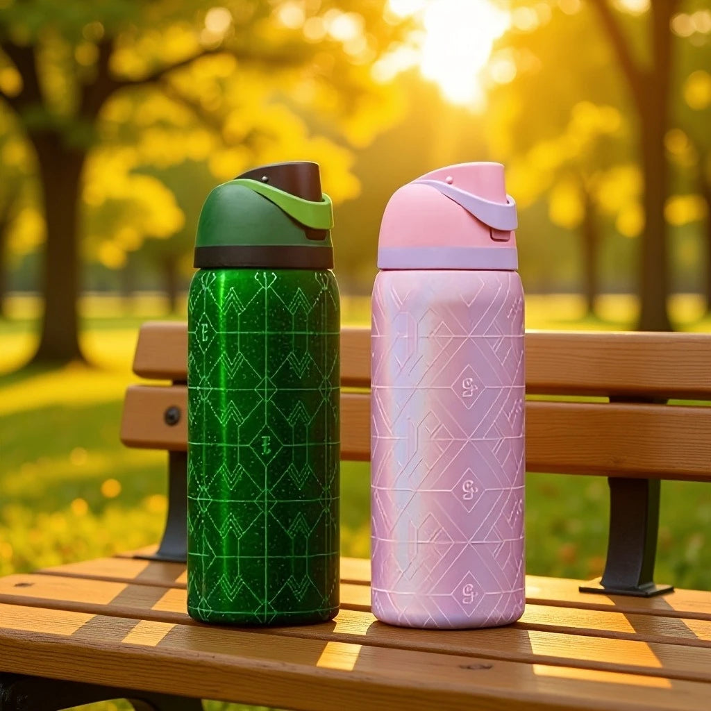 24oz / 32oz Insulated Stainless Tumbler with Straw — Carry-Handle Cup — view 2 of outdoor sports
