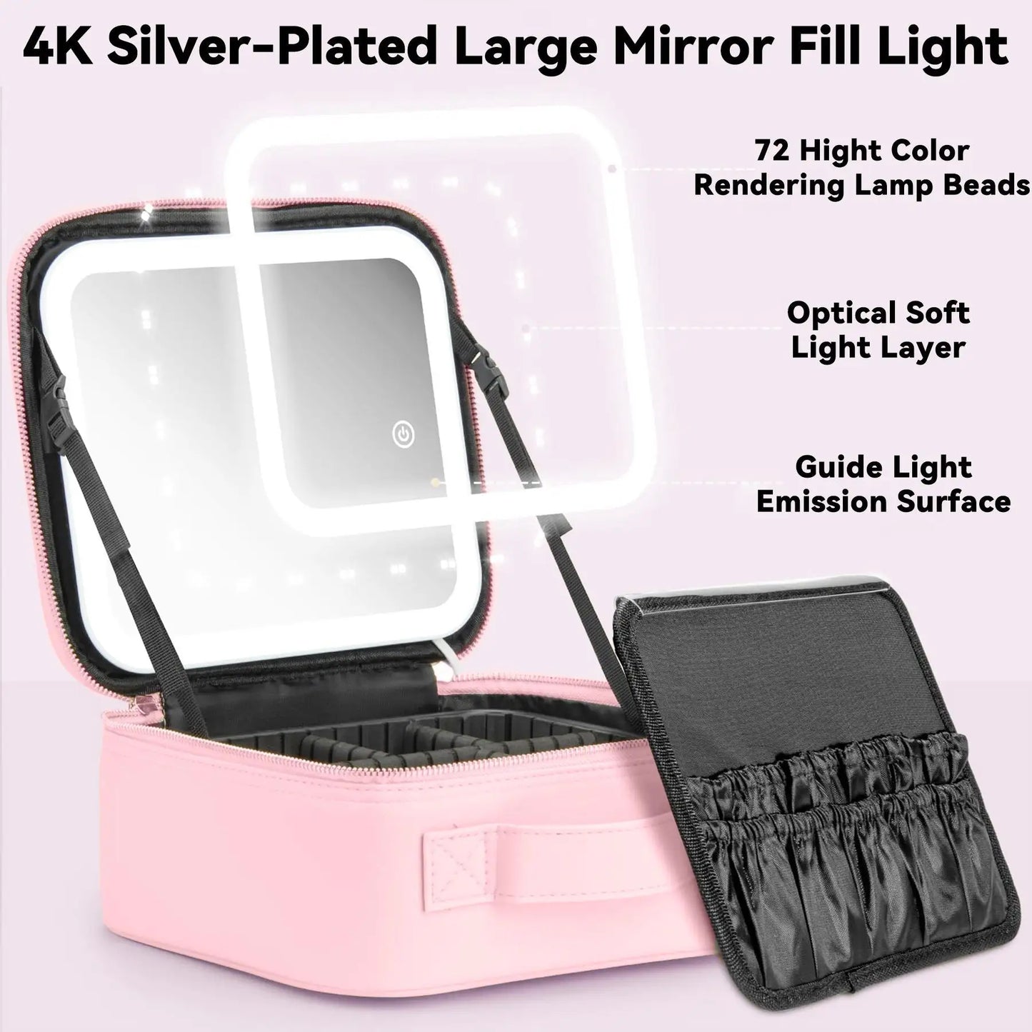 LED Makeup Bag with Mirror – 3-Color Lighted Makeup Case with Adjustable Dividers — view 4 of bags & accessories